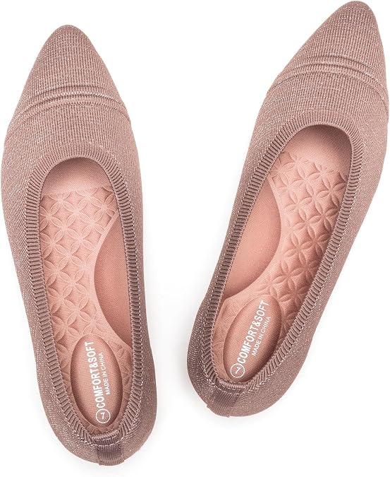 Frank Mully Women's Flats Pointed Toe Knit Flats Lightweight Slip On Breathable Comfort Walking Shoes with Arch Support Soft Flexible Sole for Work Travel