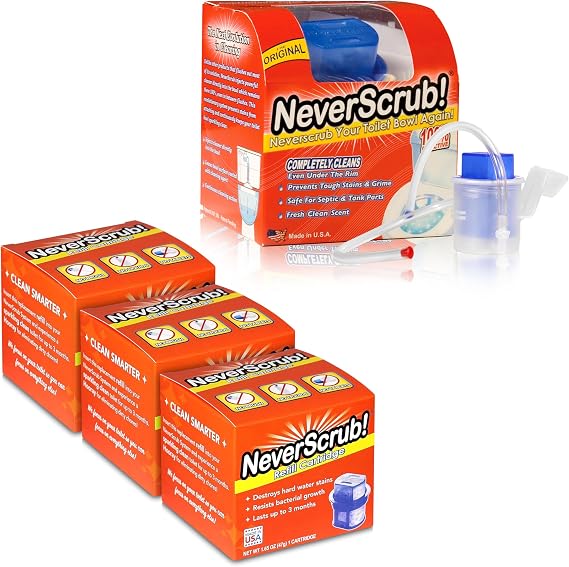 Self Cleaning Toilet System - Automatic Toilet Bowl Cleaner with Starter Cartridge, Lasts Up 3 Months Continuous Cleaning + 3 Refill Cartridges