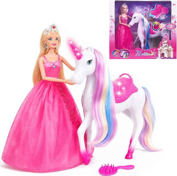 Magic Light Unicorn & Princess Doll, Unicorn Toys for Girls 3+, Gifts for Christmas Birthday for Kids Girls Aged 3 4 5 6 7 8