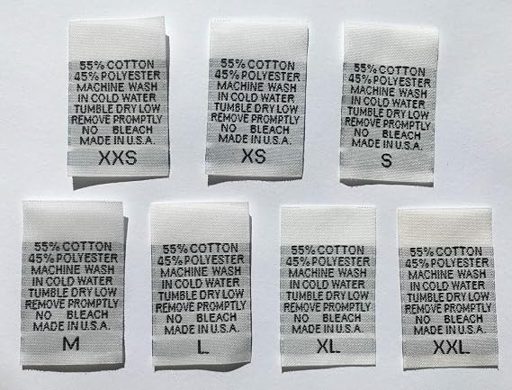 500 pcs White Woven Sewing Clothing Care Label Size Tags - 55% Cotton 45% Polyester - XXS, XS, S, M, L, XL, XXL (71 pcs Each)