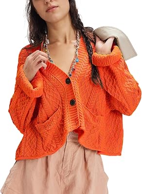 Women Oversized Cardigan Sweater Cozy Cropped Chunky Knit Coat Long Sleeve Button Trendy Fall Outerwear with Pockets