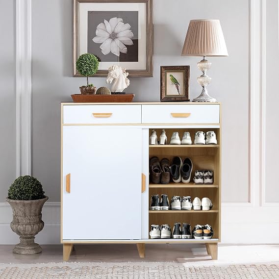 Shoe Cabinet with Drawers and Sliding Doors,5-Tier Free Standing Shoe Rack for Entryway,Modern Shoe Storage Organizer