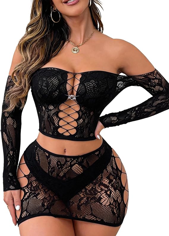 Women Lingerie Set Sexy Bodysuit Two Piece Babydoll Chemise Nightwear