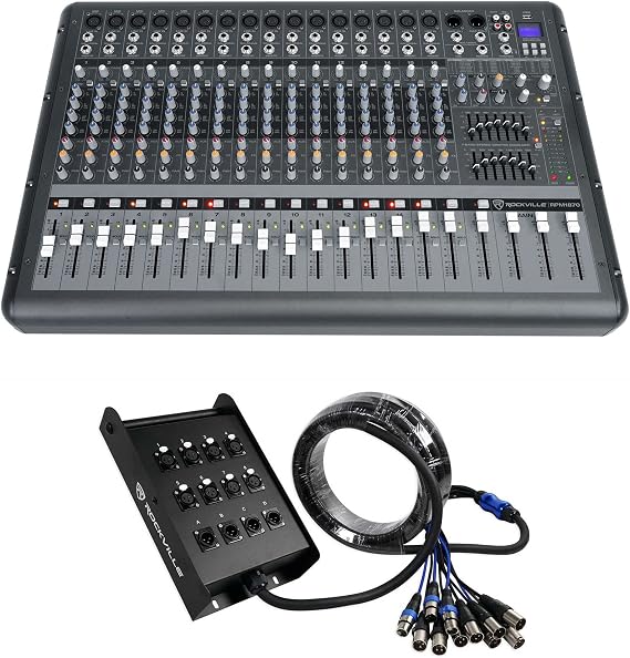 Rockville RPM1870 18 Channel 6000W Powered Mixer with SX1225 Snake Cable
