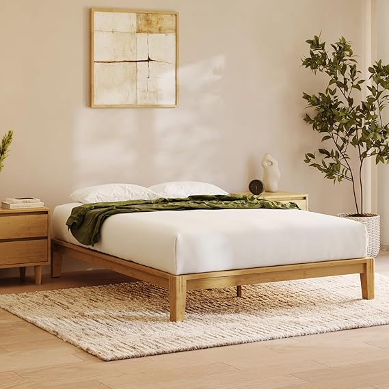 Nectar Bamboo Platform Bed Frame - Twin - Natural - Floating Center Support Legs - 12 Height - Easy Tool Free Set Up - Contemporary and Durable - Sturdy Wooden Support Slats - Holds Up to 500 Pounds