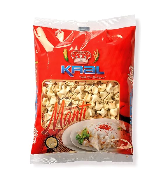 Kral Manti Traditional Delicious Turkish Stuffed Manti (Turkish Ravioli) Dumplings, Easy Meal, Practical Pasta from Turkey, Quick Meal, Turkish Cuisine, 1.1lb (500g)