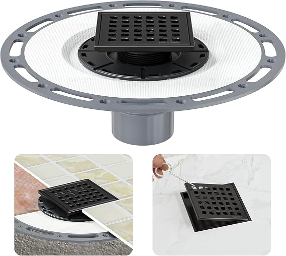 Neodrain 4" Low Profile Square Shower Drain Kit, Matte Black