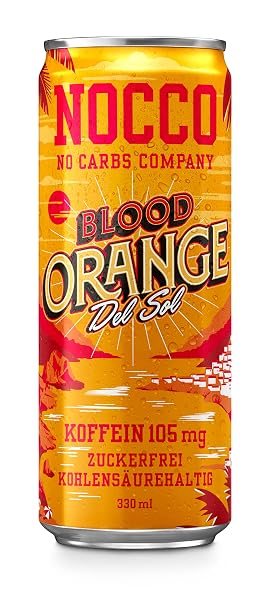 NOCCO BCAA DRINK Blood Orange Del Sol 330 ml BCAA 105 mg Caffeine Energy Drink Buxtrade Various Quantities (20 Cans)