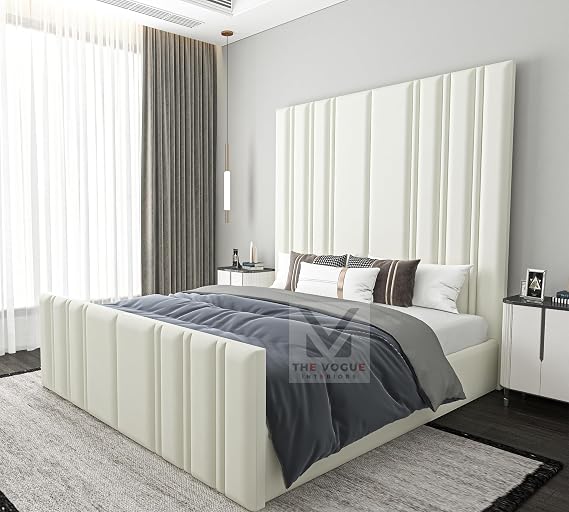 Luxury Chesterfield Bed Frame - Upholstered in Plush Velvet with Mattress/Gas Lift Option – Bed Frame UK Made (Cream Plush Velvet, 4FT6 DOUBLE)