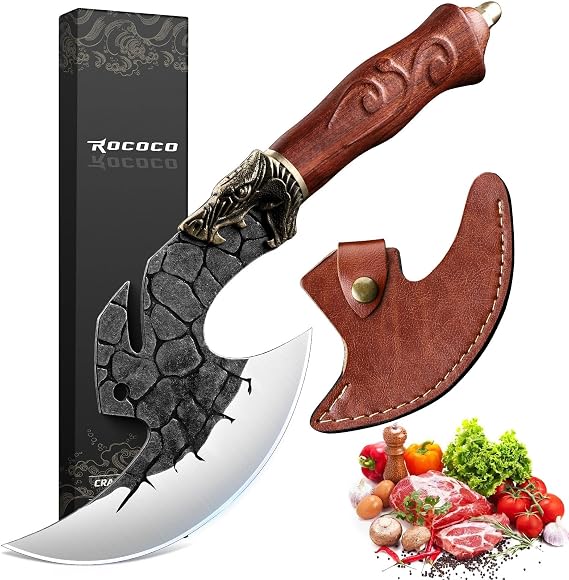 ROCOCO Viking Cleaver Knife Birthday - Kitchen Axe & Sheath Father Gift Men