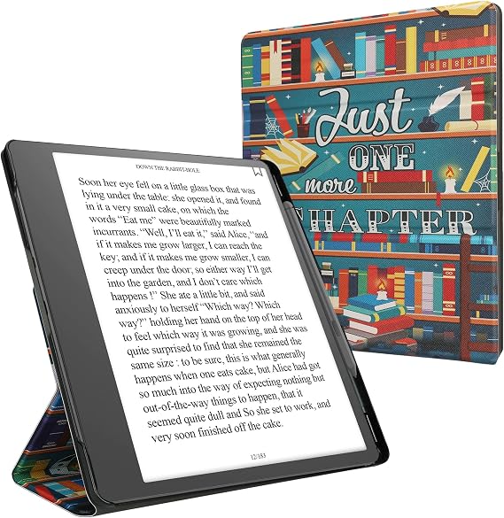 kwmobile Cover for Amazon Kindle Scribe (2022/2024) Case - E-Reader PU Leather Protection - Built in Pen Holder - eBook Magnetic Stand - Library Motto