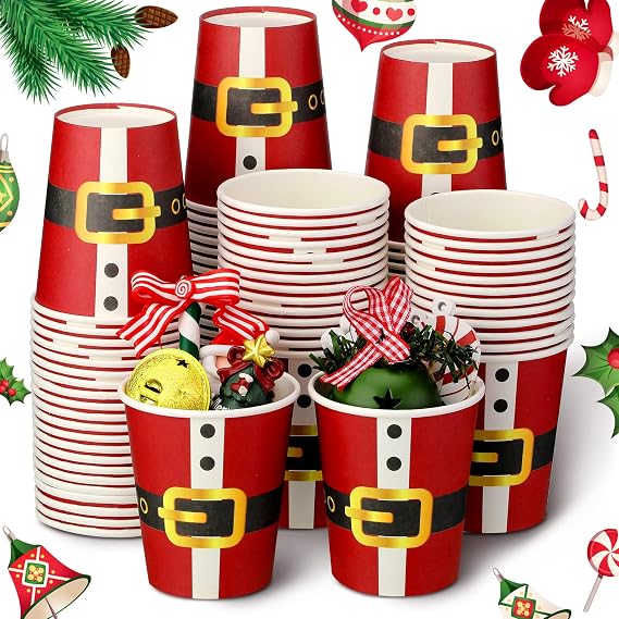 Karenhi 100 Pack Christmas Paper Cups 9 Oz Hot Cold Drinks,Warm Style