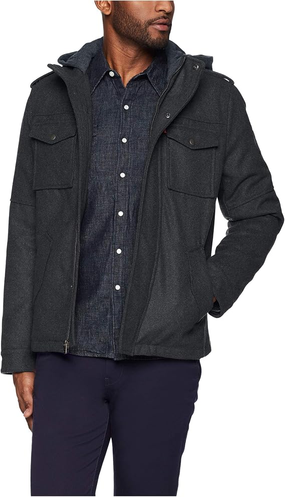 Levi's Men's Wool Blend Military Jacket with Hood