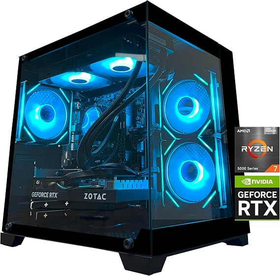 Gaming PC Desktop Computer, Ryzen 7 5700X, RTX 5060TI, 32GB DDR4 RAM, 1TB M.2 NVMe SSD, 240mm Liquid Cooler, ARGB Fans, for Gaming and Office Design Work (MX570)