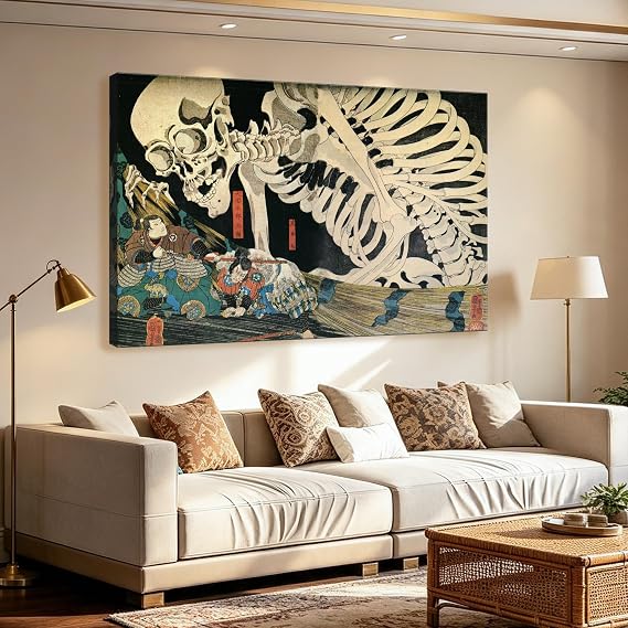 msspart 歌川国吉キャンバスウォールアート 日本の浮世絵-E スケルトンアートワークプリント 伝統文化イラスト リビングルーム 寝室 ホームデコレーション 61cmx91.4cm