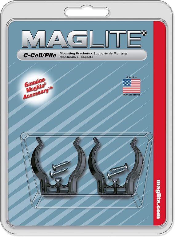 Maglite Black Universal Mounting Brackets for C-Cell Flashlight, 2 pk