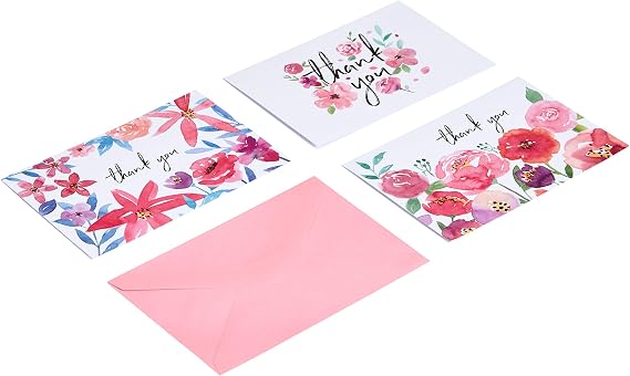 Amazon Basics Thank You Cards and Envelopes,Floral Assorted Designs,48 Count (Pack of 10)