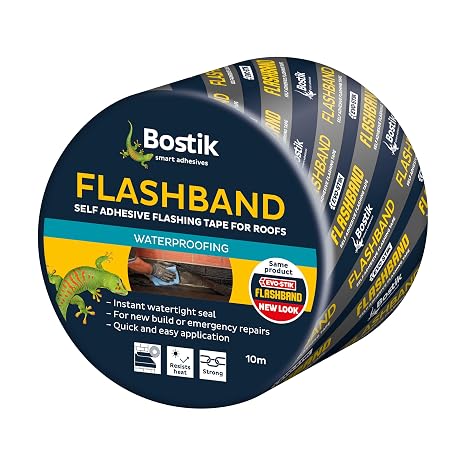 Bostik Flashband Self Adhesive Flashing Tape for Roofs, Provides an Instant Watertight Seal, Colour: Grey, 75mm x 10m