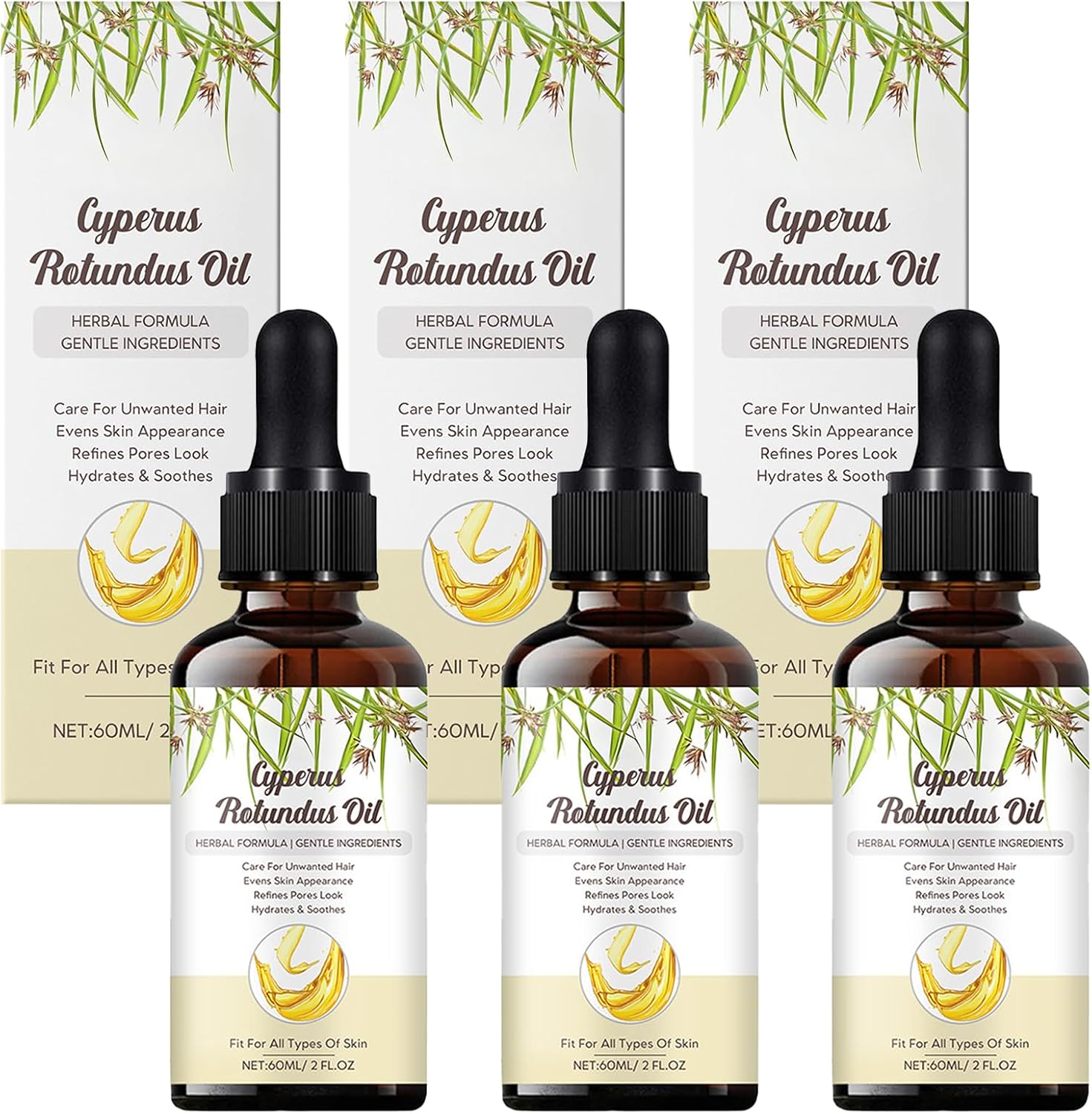 Bettinay 3Pcs Cyperus Rotundus Oil, Natural Cyperus Rotundus Oil with Hair Growth Inhibitor for All Skin Hair Removal