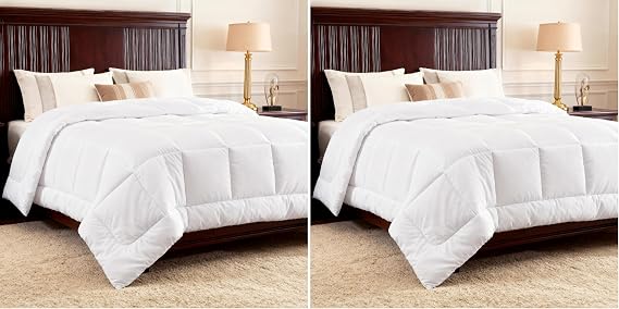 Bedsure Comforters Queen Size Duvet Insert, Quilted Down Alternative Comforter, Ultra Soft Lightweight Comforter Blanket for Bed, with 8 Tabs, Machine Washable, 88x88 in, White (Pack of 2)