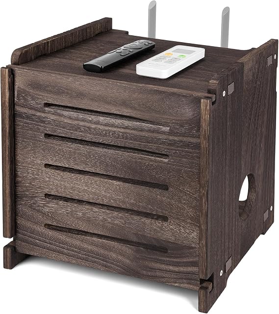 WiFi Router Storage Box Modem Cable Shelf Router Cover Router Shelf Hider Power Strip and Cable Management Rack Office Desktop Organizer Shelves Need Assembly Wood