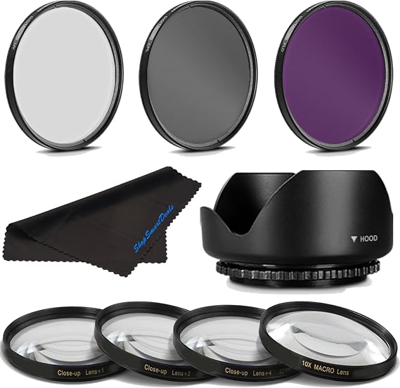 Socko 62MM Professional Macro & Lighting Filter Kit, 62 mm CPL + UV + FLD + 4 Piece Close Up Kit & 62 mm Lens Hood, 62mm Filter Bundle