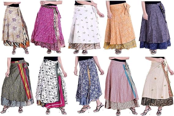 Women's Indian Silk Wrap Around Skirts Wear Boho Hippie Magic Flowers Summer Skirt Saree Skirt