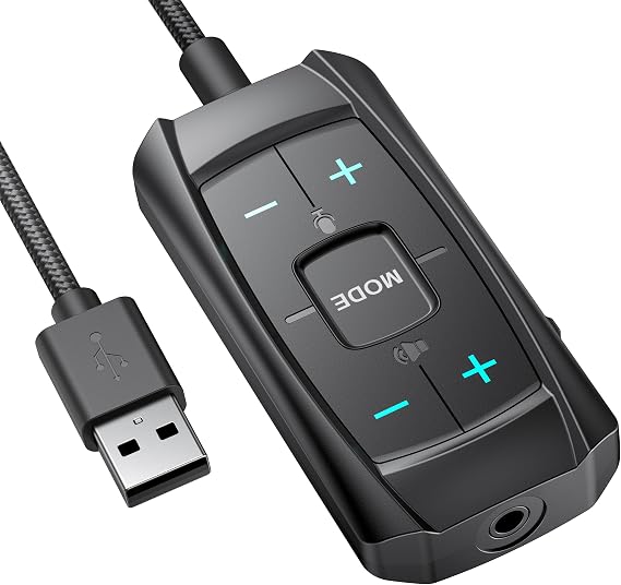 Inwa Aux to USB External Sound Card, Simultaneous Phone Discord Chat & Gaming Sound in Wired Headphone, USB to 3.5mm Jack Audio Adapter Works with PS5, PS4, PC, Switch, 7.1 Surround Sound
