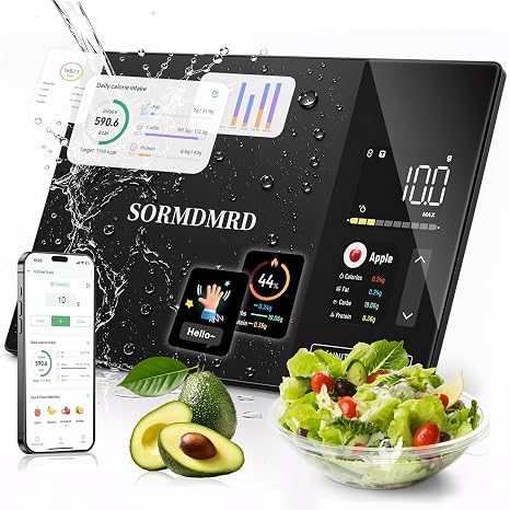 Smart Kitchen Food Scale with Nutritional Calculator, Calorie Fat Carbs Protein Tracker, Free App, Barcode Scan, Food Preload, 23 Nutrients, On-Screen Display, Personal Goals, 11 lb / 5 kg