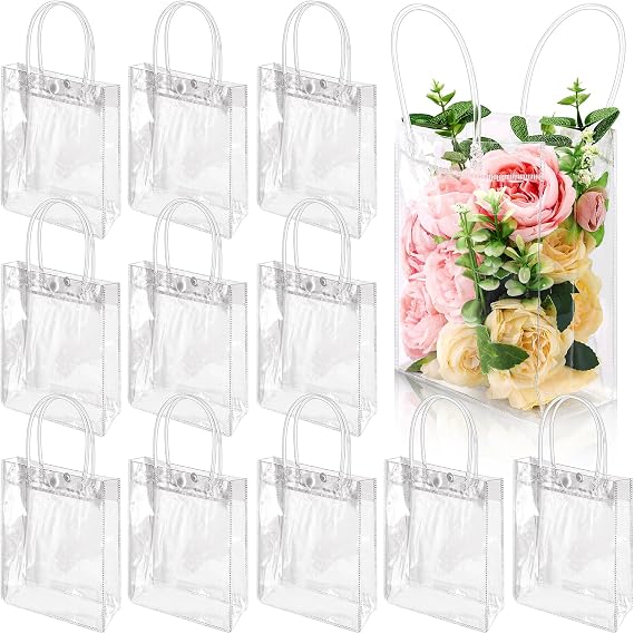 Dyrfolm 24 Clear Plastic Gift Bags With Handle 5.9 X 7.8 X 2.7 Inch