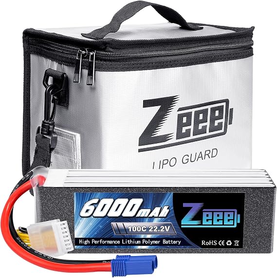 Zeee 6S Lipo Battery 6000mAh 22.2V 100C Soft Case Battery EC5 Connector 1 Pack Battery with 1 Pcs Lipo Safe Bag Fireproof Explosionproof Bag for Storage Charging