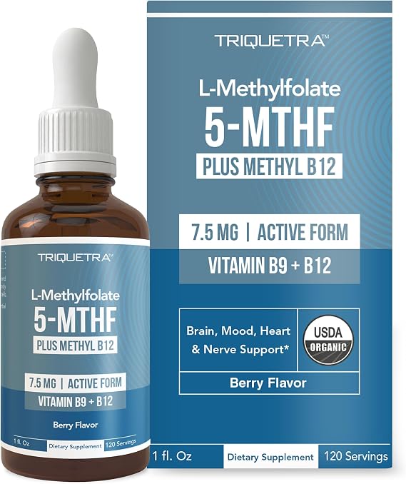 Organic L Methylfolate Liquid 7.5mg + Methyl B12, Active 5-MTHF Form