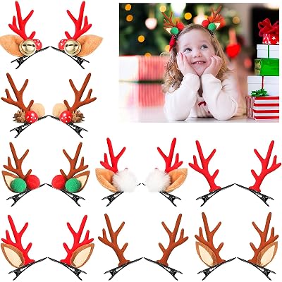 Geosar 16 Pieces Christmas Reindeer Antler Bows for Hair Christmas Deer Hair Bows for Girls Barrettes Accessories Cutie Festive Hairpins for Women Kids Girls
