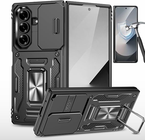 Rugged Case for Samsung Galaxy Z Fold 7 with Screen Protector,Black