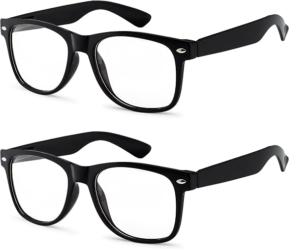 Online-Welcome OWL - Non Prescription Glasses Clear Lens Black Frame - UV Protection (2 Pack)