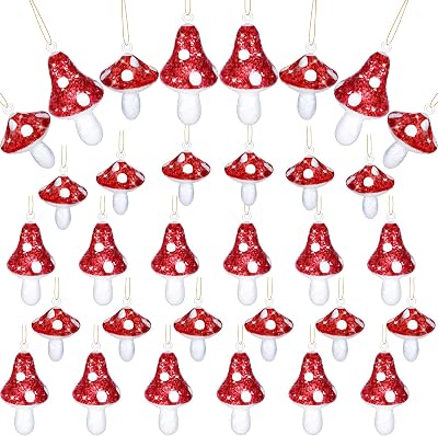 Sosation 24 Pcs Mushroom Christmas Ornaments for Christmas Tree Red and White Foam Mushroom Decorations Hanging Ornaments for Holiday Xmas Home Party Decor, 2 Sizes