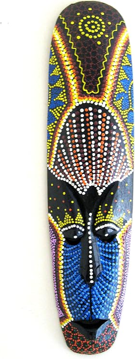 40" Carved Dot Handmade Wooden African Style Tropical Polynesian Hawaiian Tiki Wall Mask