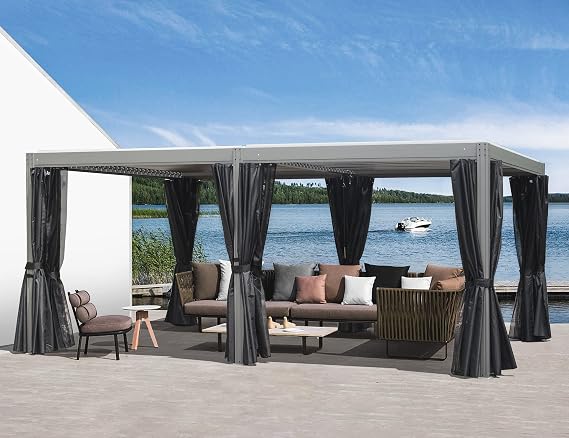 Domi 12x20FT Louvered Pergola, Full Aluminum Pergola with Adjustable Louvered Roof, Outdoor Pergola with Waterproof Curtains and Netting, Gray
