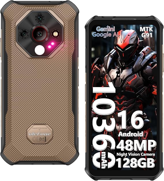 Ulefone Armor X16 Rugged Smartphone, Android 16 OS, 10360mAh/33W, 12+128GB/2TB, 48MP+20MP+2MP+16MP Camera, 6.56 90HZ, Widevine L1/NFC/GPS/Dual SIM 4G LTE Unlocked Cell Phone - Sand Dune