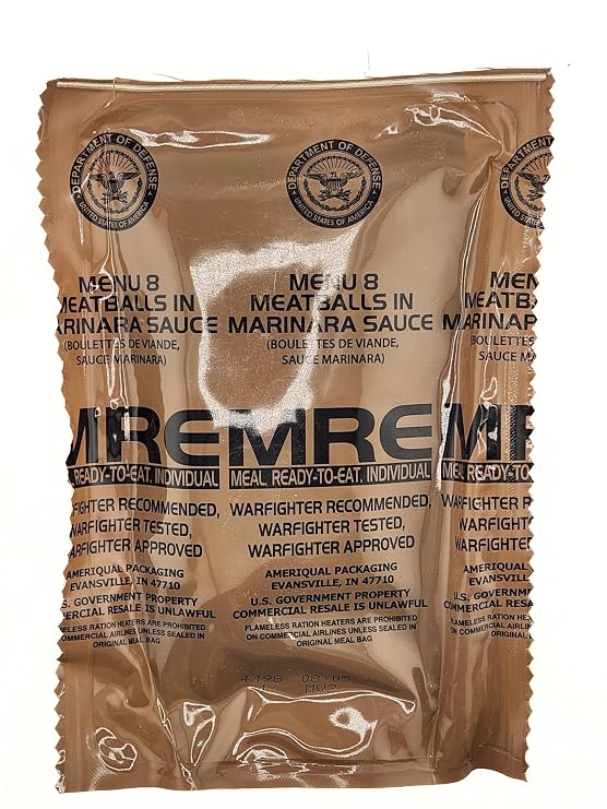 Genuine Military MRE - Menu 8 Meatballs In Marinara Sauce with 2026 Inspection Date - MRE Meals Ready To Eat