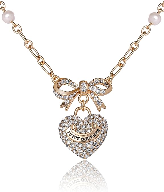 Juicy Couture Logo Heart Necklaces for Women Gold Tone