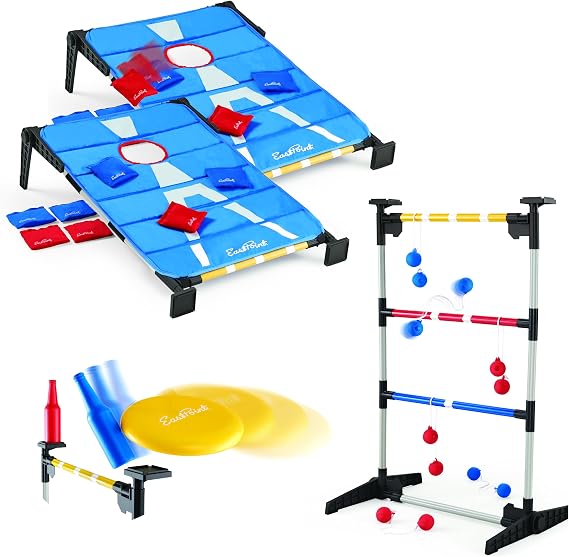 EastPoint 3-in-1 Cornhole, Ladderball, Bottle Smash Outdoor Game