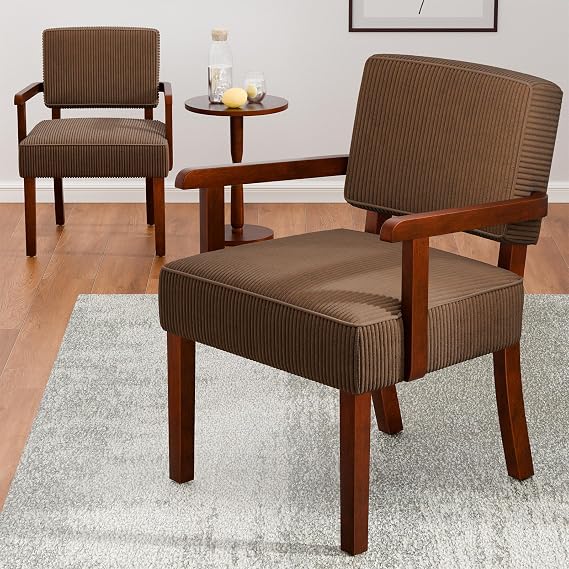 FAGAGA Corduroy Accent Chairs Set of 2, 2 Solid Wood Armchairs with Table