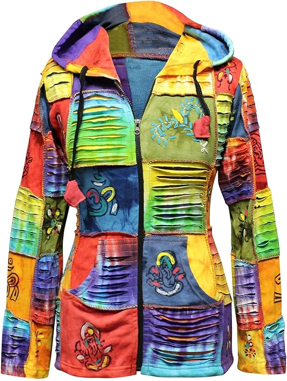 Shopoholic Fashion Slashed Patchwork Hippie Hoodie Jacket for Women, Tie Dye Lightweight Long Zip Up Sweater Cardigan