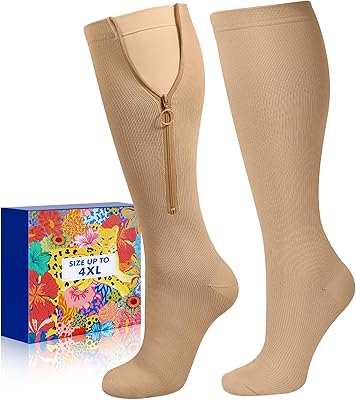 Zipper Compression Socks for Women Men - Compression Socks with Inner Lining Easy On, 20-30mmHg Graduated Support