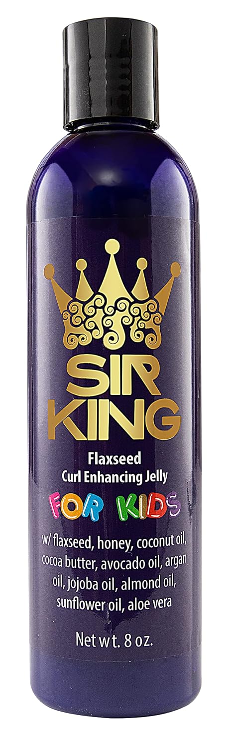 Flaxseed Curl Enhancing Jelly Curl Gel For Kids w flaxseed, honey, 7 organic oils argan, jojoba, coconut, avocado, almond, cocoa butter, sunflower, aloe vera 8 ounces - Sir King Curly Hair Products For Kids - Enhances Curls - Reduces Frizz