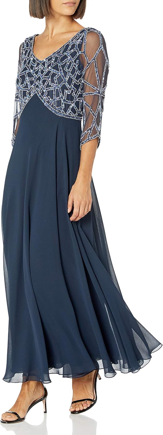 J Kara Womens 3/4 Sleeve Geo Beaded GownSpecial Occasion Dress