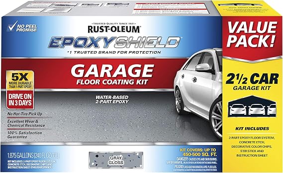 Rust-Oleum 261845 EPOXYSHIELD Garage Floor Coating Kit, 2.5 Car, Gloss Gray