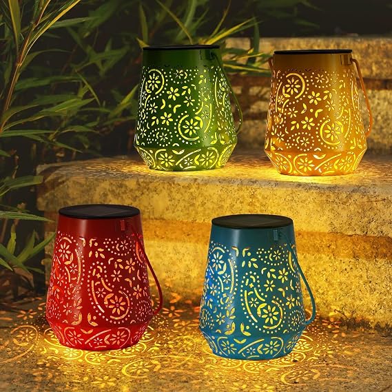 Solar Lanterns 4 Pack Outdoor Waterproof Solar Lights, Auto ON/Off Lanterns