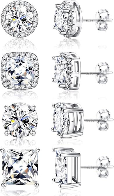 YADOCA Sterling Silver Post Cubic Zirconia Earrings Studs for Women Men